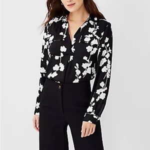 NWT Ann Taylor Shadow Floral Camp Shirt In Black White